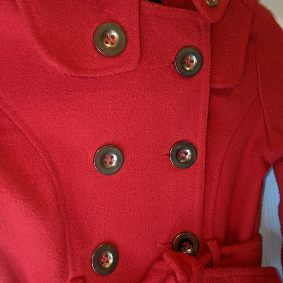 Me Jane Kids Girls Size 5 Beautiful Red Wool Pea Coat - Picture 3 of 5